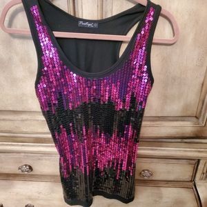 Sequined tank top. Bright pink. Large but fitted.